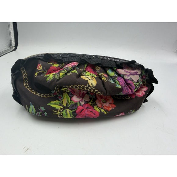 Betsey Johnson Cosmetic Bag Makeup Ruffle Floral Black Travel - Used - See Photo - Picture 4 of 14